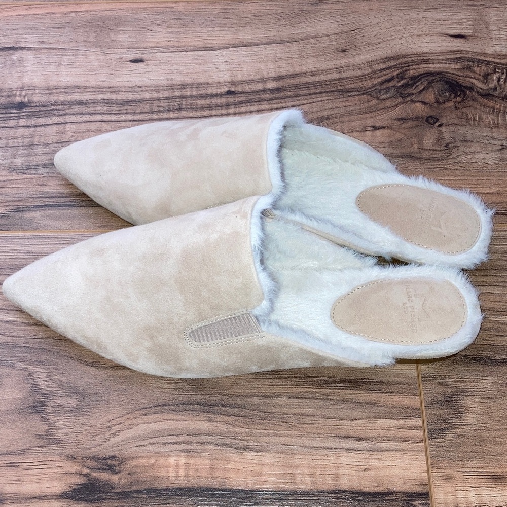 #2. 🆕 NWT - Marc Fisher - Cream Suede Pointed Mule Slippers with Faux Fur Lining - Picture 3 of 8